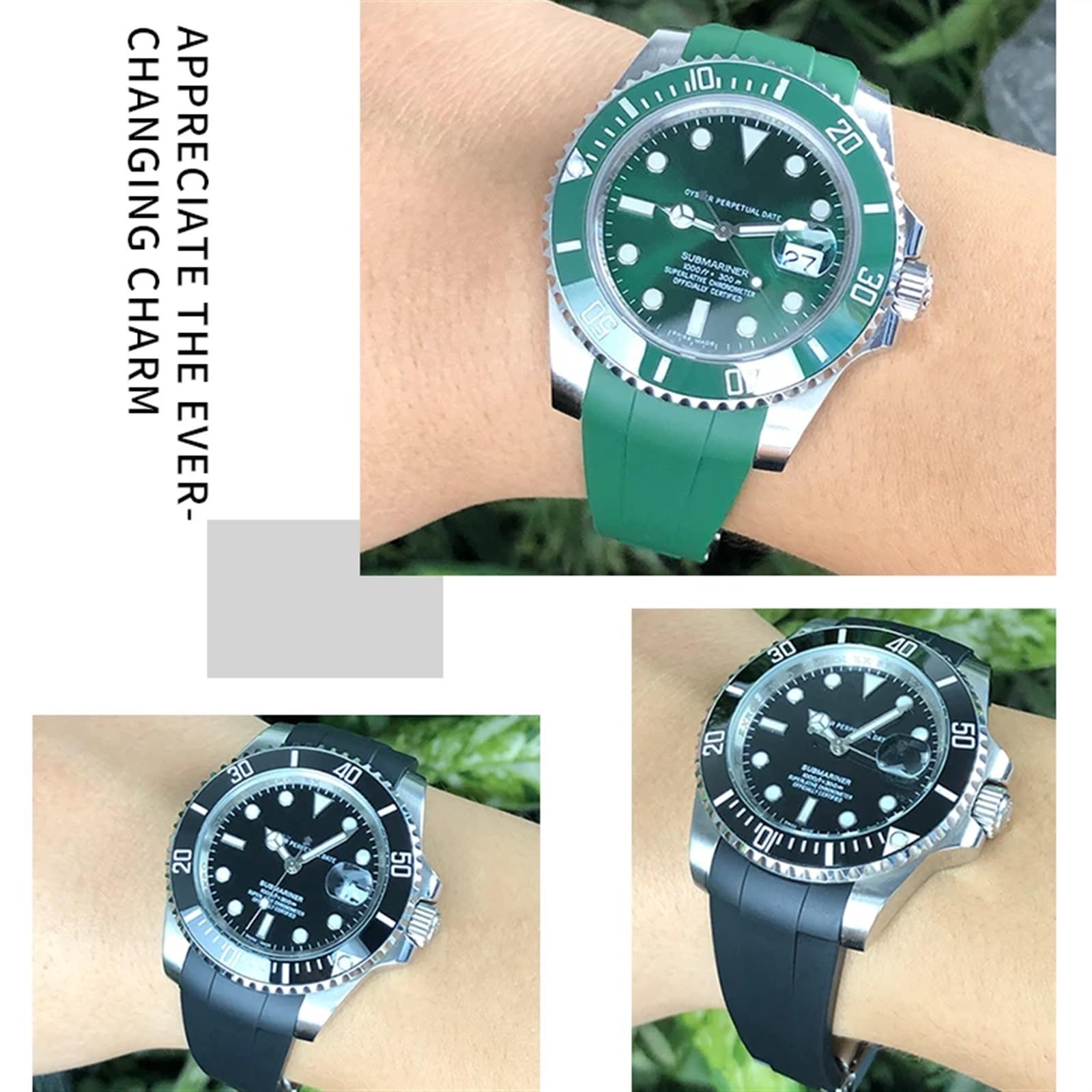 20mm 21mm 22mm Gummi-Armband passend für Rolex Submariner GMT Master Daytona Silikonarmband schwarzes Uhrenarmband