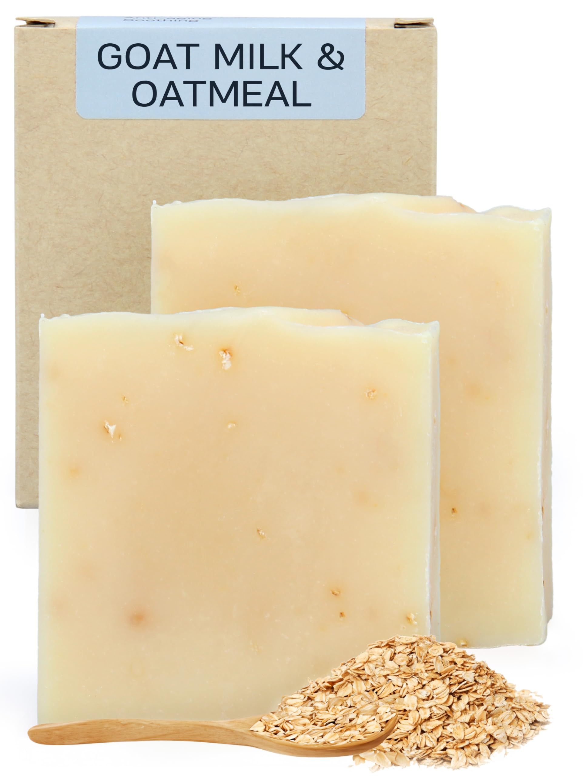 AUTHENTIC BATH & SOAPCold Processed - Goat Milk and Oatmeal Soap Bar - Anti-Aging & Soothing for Men & Women, Natural, Handmade, no Parabens or Sulfates, Face & Body. (Pack of 2) 120 gr Each