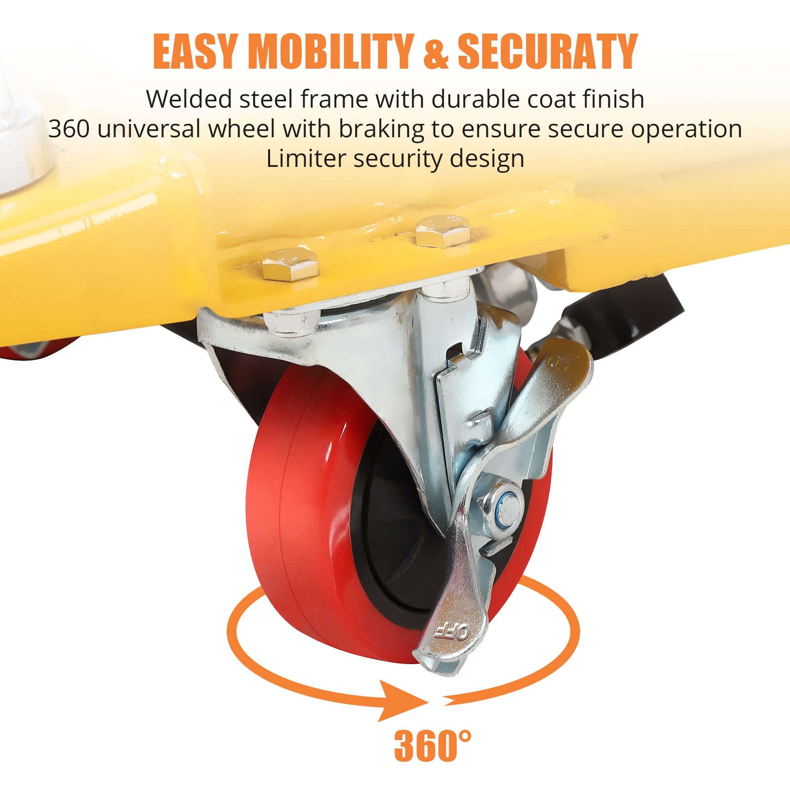 Carrello elevatore idraulico manuale a forbice – Portata 150kg, altezza sollevamento 72cm – Piattaforma antiscivolo – 4 ruote per trasporto materiali in officina – Giallo