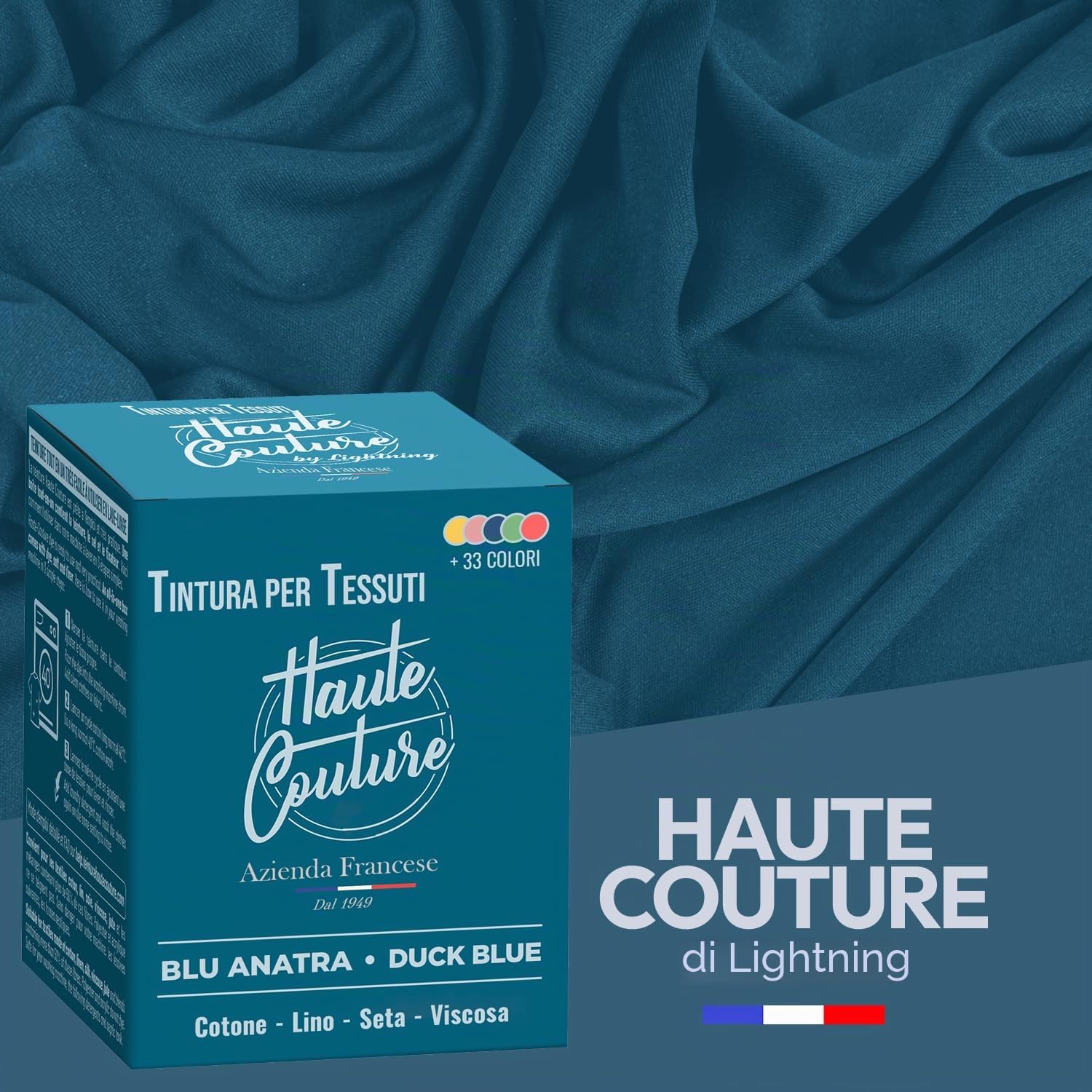 Haute Couture - Tintura Tessile Tutto-in-Uno - Blu Anatra - 3x350g | Pronta all'Uso - Tintura in Lavatrice - Cotone, Lino, Seta & Viscosa - Oltre 33 Colori Disponibili - Intensa & Duratura