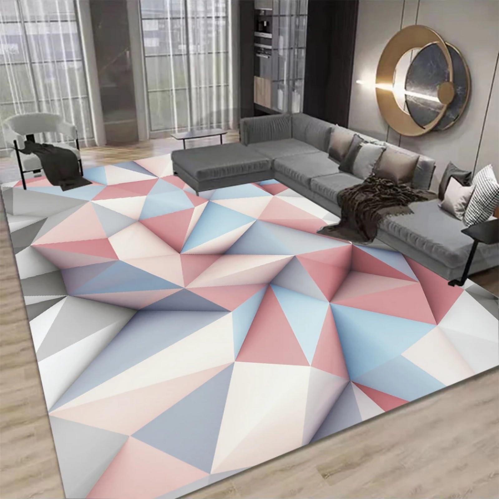 Tapis de salon moderne 180x280 cm à rayures géométriques et poils courts