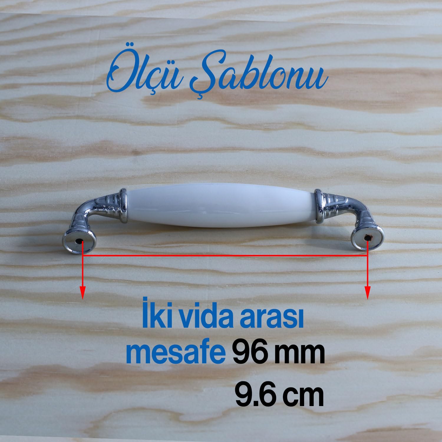 Badem10 Gerçek Porselen Kulp Çiçek Desen 96 mm Mobilya Mutfak Kulplar Dolabı Çekmece Dolap Kapak Kulpu Beyaz