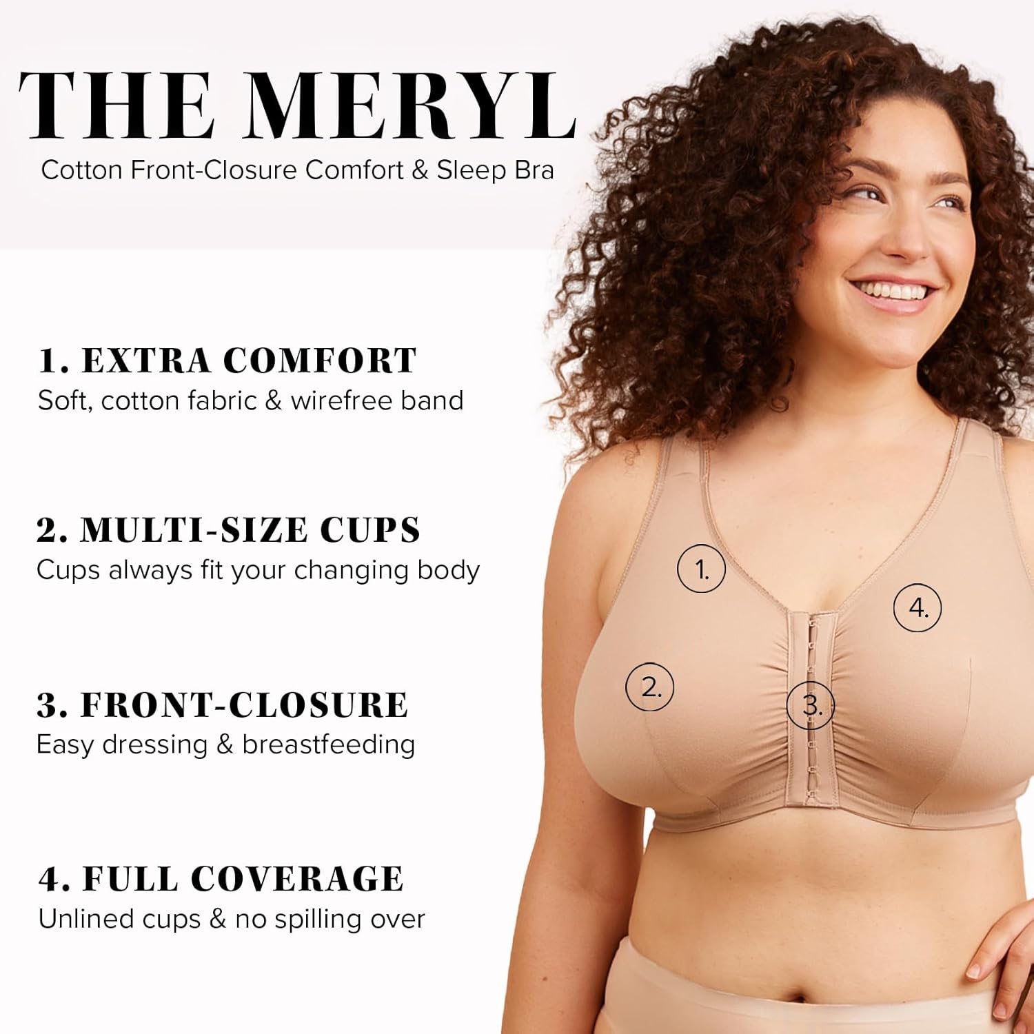 Leading Lady, Meryl, Front-Closure Cotton Bra, Comfort Sleep for Women, Breathable, Unlined, Full Coverage, Wireless, 36A-56H - Image 2