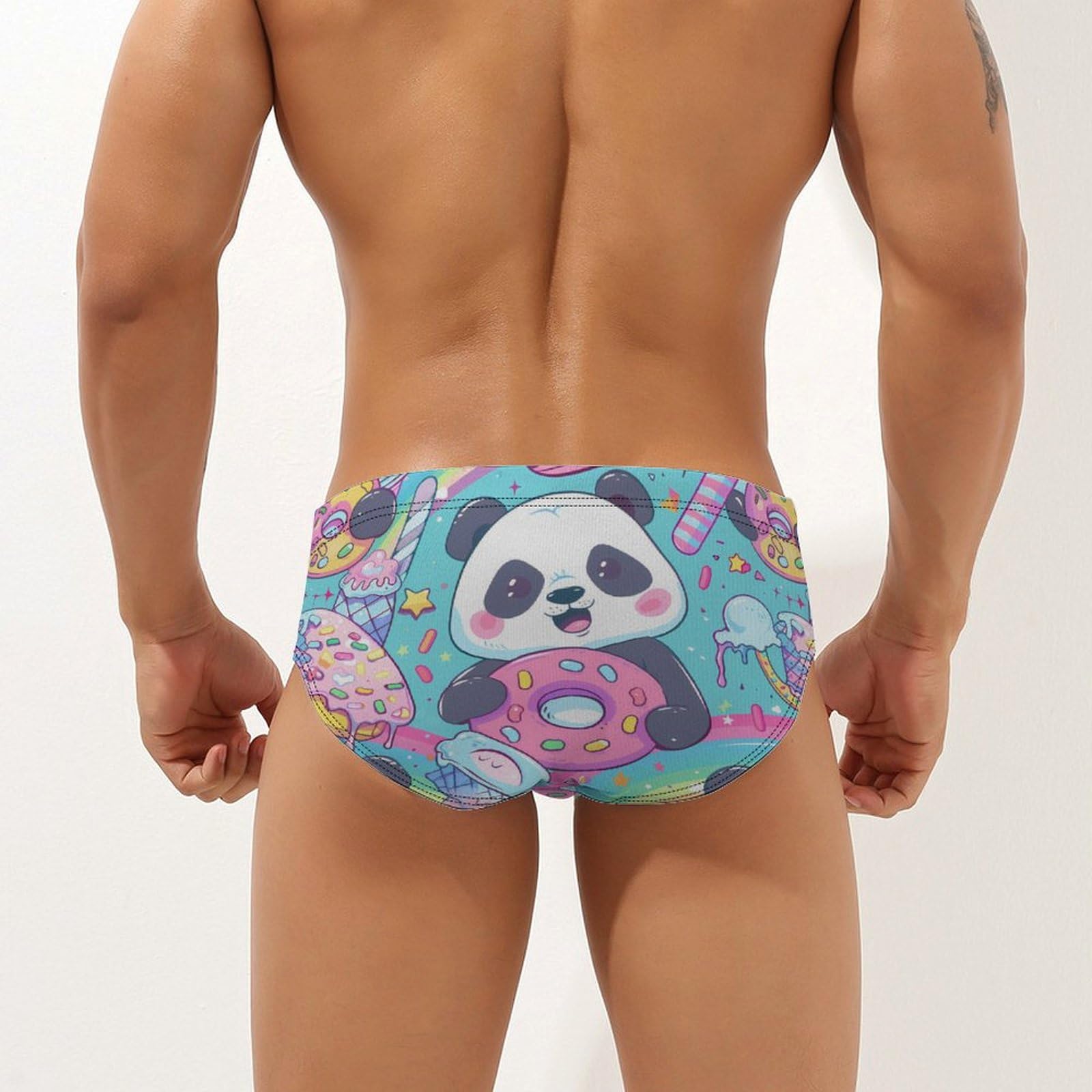 Rainbow Colorful Cute Panda Mens Swim Briefs Quick Dry Swim Trunk Bikini Underwear Swimsuit XL