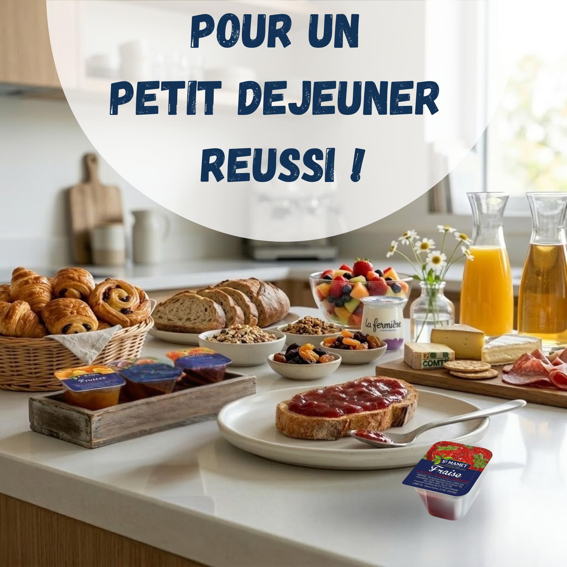 ST MAMET ! DDM 11/26 ! | 120 Barquettes de Confiture de Fraise & Abricot | Doses individuelles de 25g pour Petit-Déjeuner, Hôtellerie, Camping et Pique-Nique - Format Professionnel et Familial