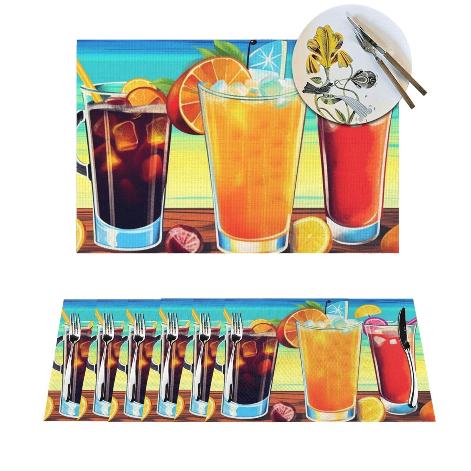 Sets de table en PVC Happy Hour (lot de 6) : protections lavables 30x45 cm pour table de cuisine