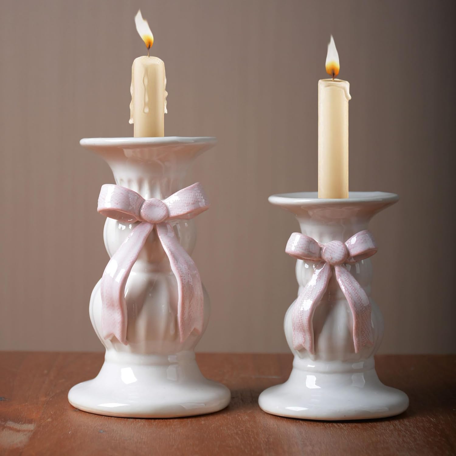 SEINHIJO 2Pcs Ceramic Taper Candle Holders Tall Candlestick Stand for Home Wedding Table Party Decor 5.9 Inch