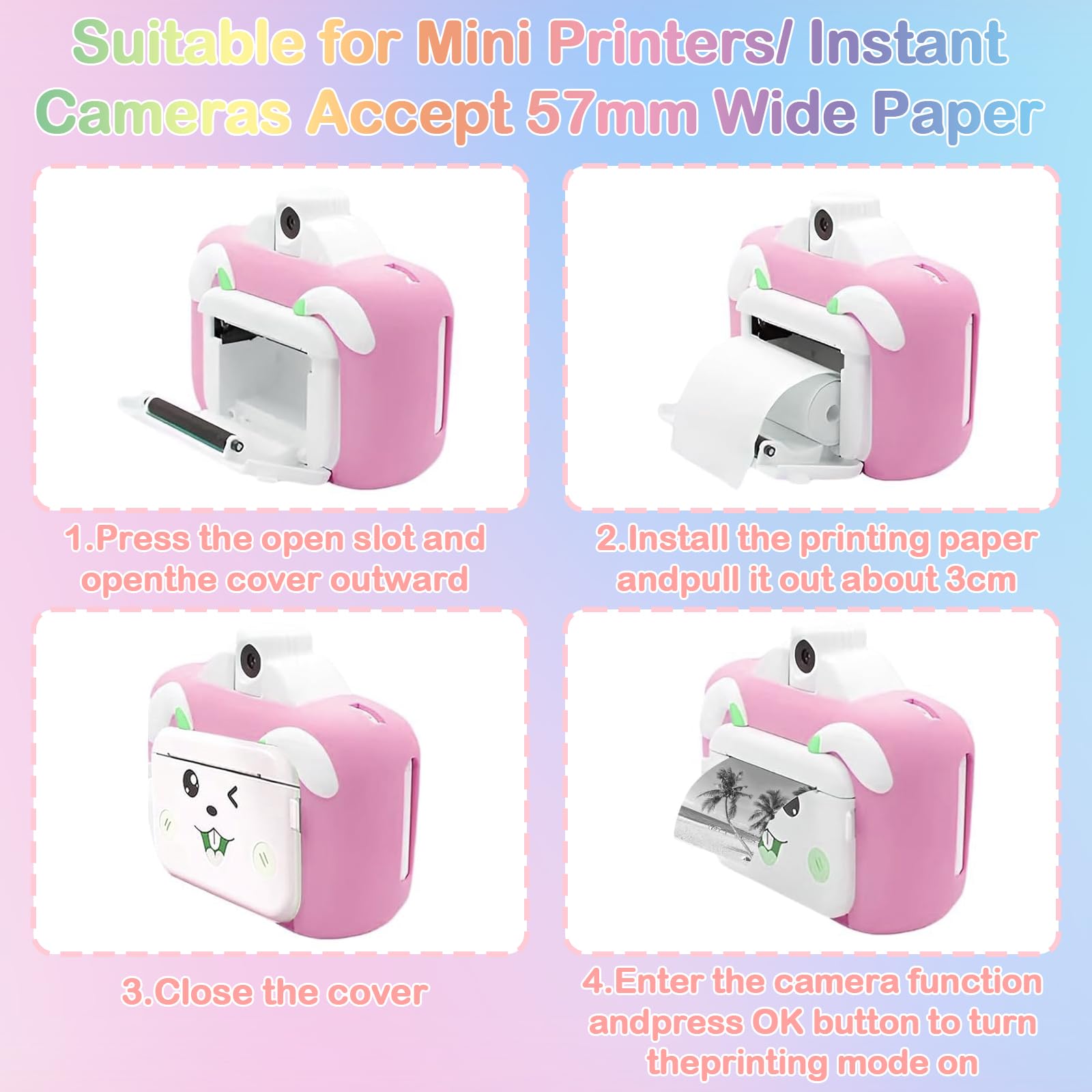 15 Rolls Thermal Paper for Kids Instant Cameras - 57 x 25 mm, Zero Ink Printing, Easy to Replace, BPA-Free Refill Paper Compatible with Mini and Kids Printers - Image 4