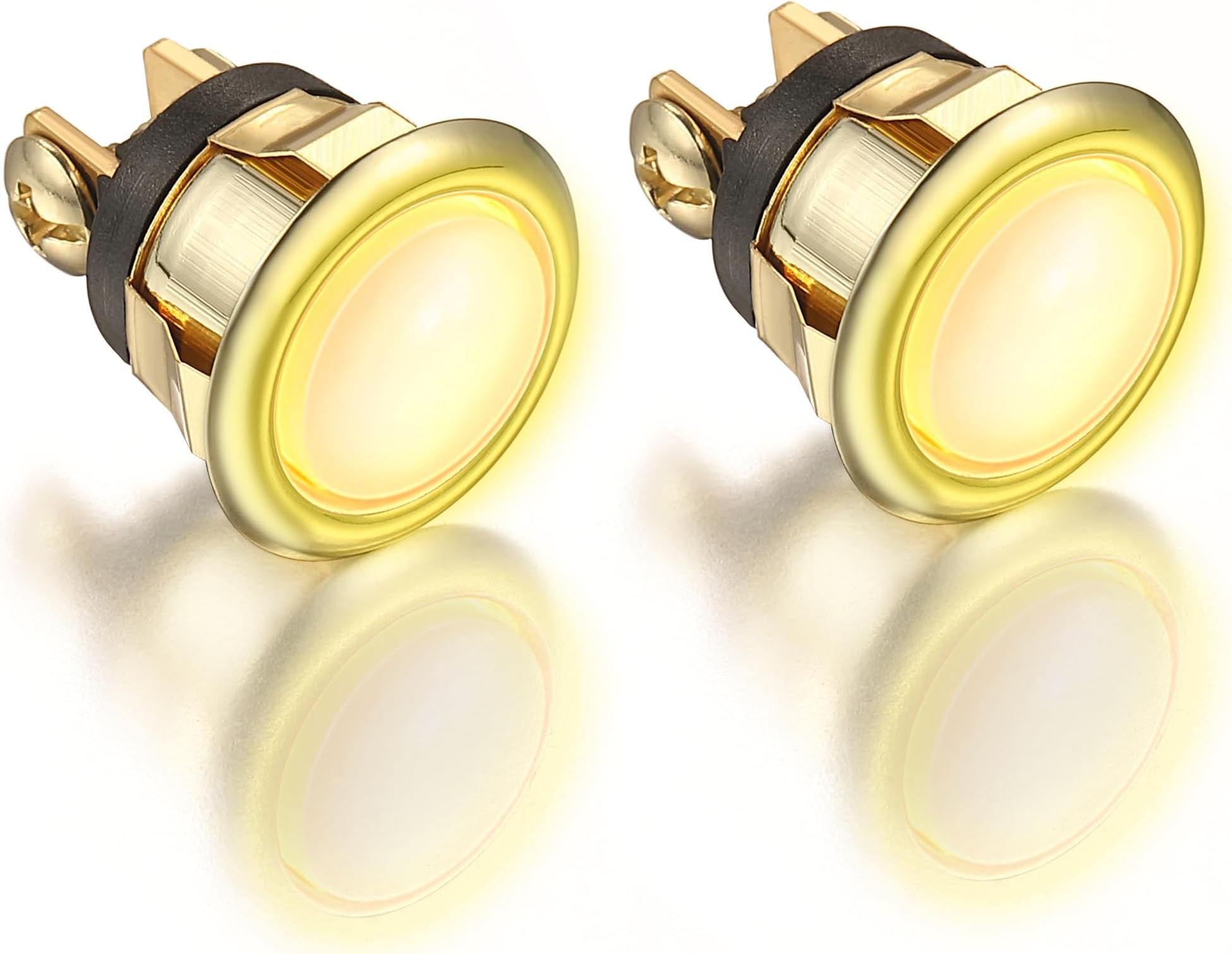 Dreyoo 2 Pack Lighted Doorbell Button Replacement, Easy to Install Wired Doorbell Button Push Door Bell Ringer Kit Round Rim with Lighted Center(Gold, Yellow Light)