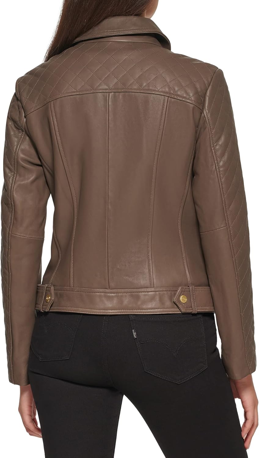 Cole Haan Women's Diamond Quilted Sleeve Shirt Collar Leather Coat - Image 4