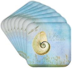 3dRose CST_79344_2 Inspired Shell Beach Themed Art Soft Coasters (Set of 8)