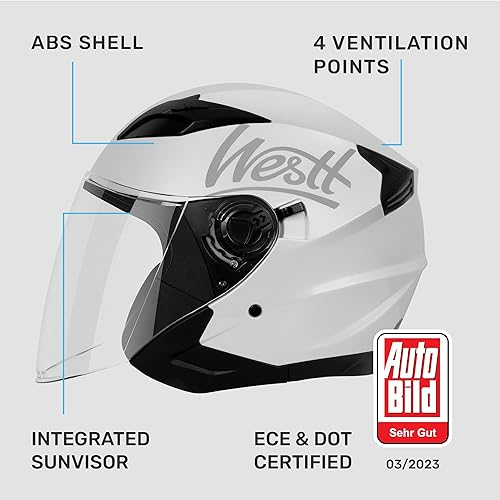 Miniatura 2 de Westt Rover Casco de motocicleta  Casco de ciclomotor de cara abierta estilo retro para motocicleta scooter Harley con visera solar  Casco 34