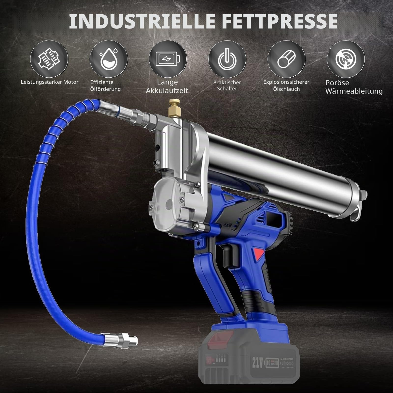 Akku Fettpresse für Makita, Elektrische Fettpresse Kit mit Schlauch und Schnellverschlusskupplung, 10000 PSI Schnurlose Elektrische Hochdruck-Fettpresse Kompatibel mit Makita 18V Akku(Ohne Akku)