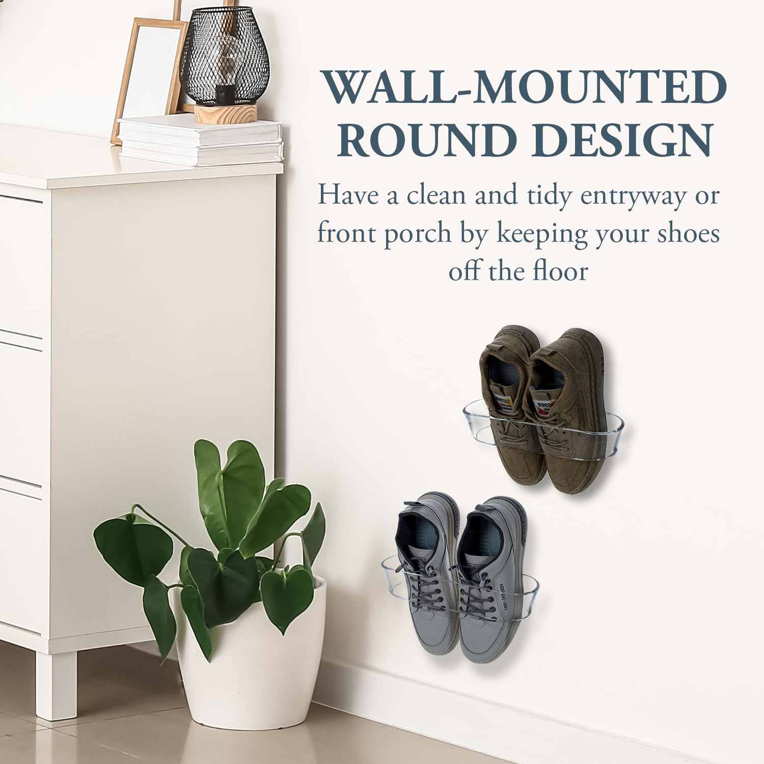 MyGift 11 Inch Round Premium Clear Acrylic Floating Shoe Storage Racks, Wall Mounted Entryway Footwear Holders, Closet Organizer for Hanging Single Pair of Shoes, Set of 2
