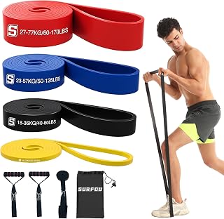 SURFOU Gomas Elasticas Musculacion 4 Niveles,Bandas de Resistencia con Anclaje para Puerta, 2 Asas, Bolsa y Guía, para Estiramiento, Yoga, Pilates y Entrenamiento de Fuerza