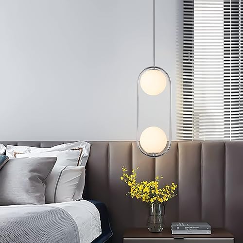 Miniatura 7 de SeeU Lámpara colgante cromada de mediados de siglo, lámpara colgante colgante con pantalla de vidrio blanco globo lámpara colgante para cocina, isla