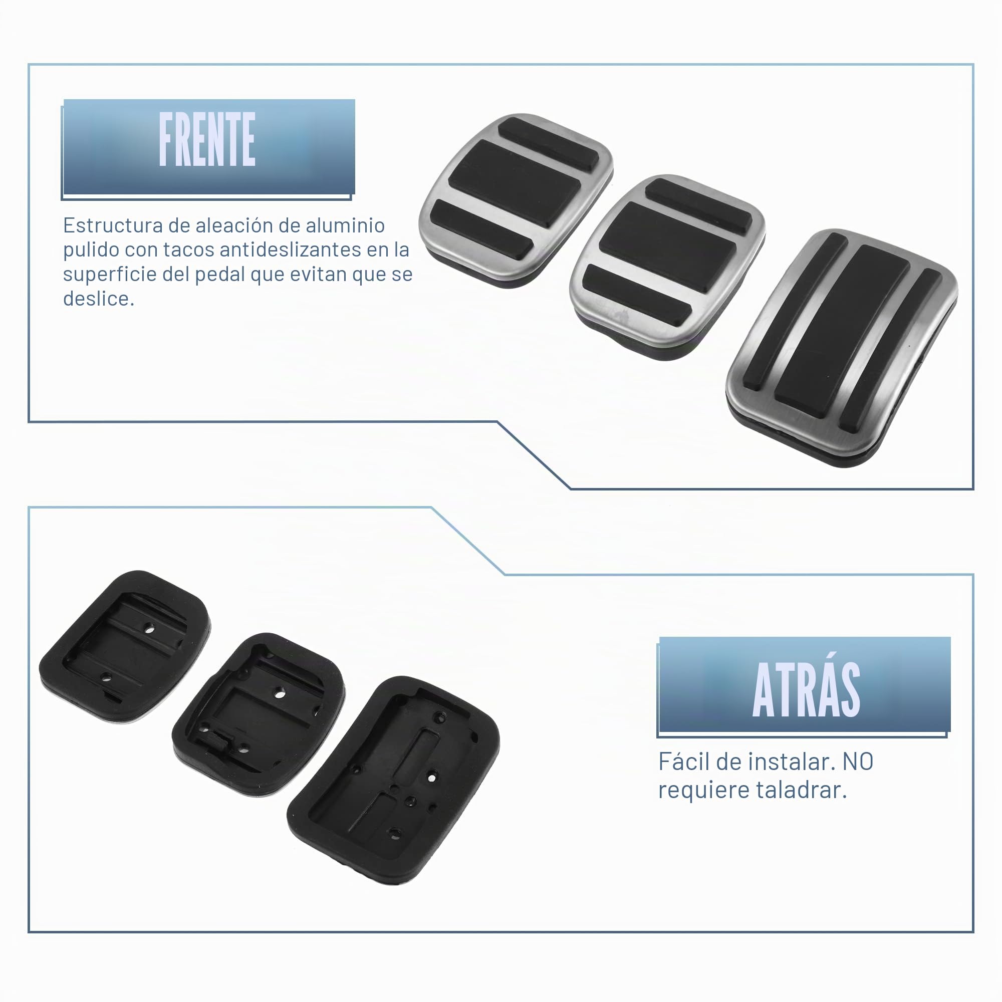 A ABSOPRO 3 Piezas Cubiertas De Pedal Para Peugeot 3008 17-21 | Material: Aleacion De Aluminio Y Caucho, Color: Negro Y Plateado, Para Peugeot 5008 19-21, Instalacion Sin Taladrar