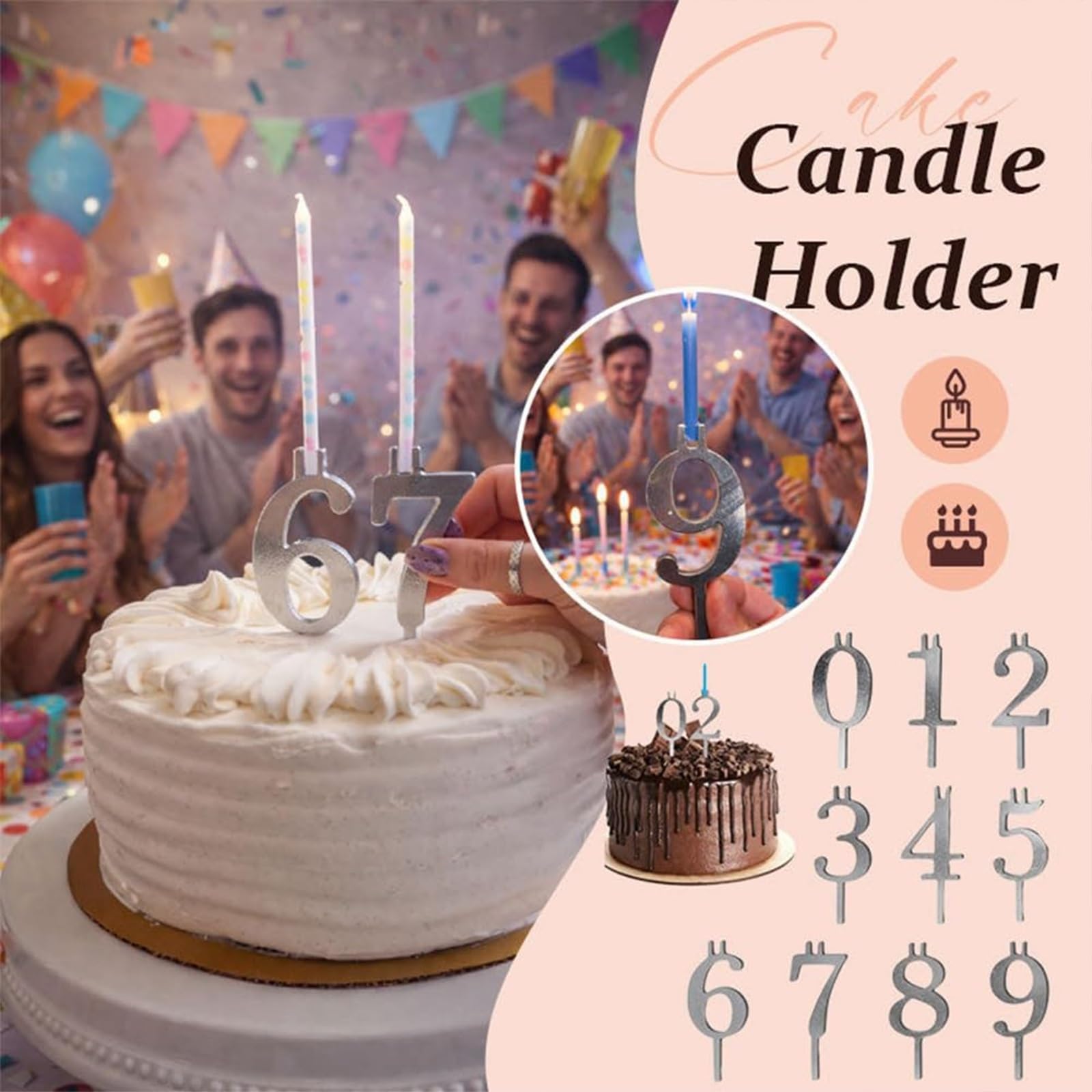 Ensemble De Bougeoirs Chiffres Réutilisables Pour Anniversaire Bougeoirs, Décorations Numériques Pour Gâteaux D'anniversaire, Supports De Bougies Réglables, Décorations D'anniversaire(3Sets)