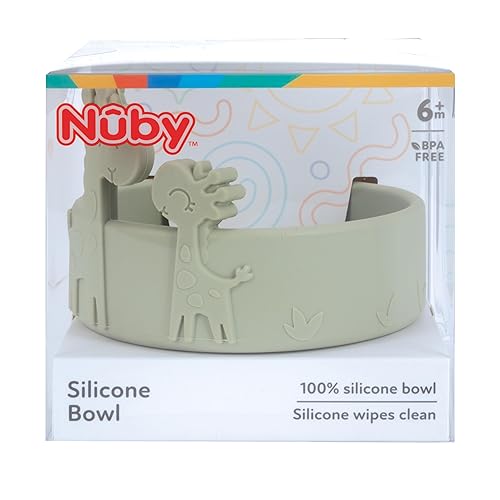 Miniatura 6 de Nuby Animal Friend - Plato redondo de silicona para niños pequeños a partir de 6 meses, placa de jirafa verde