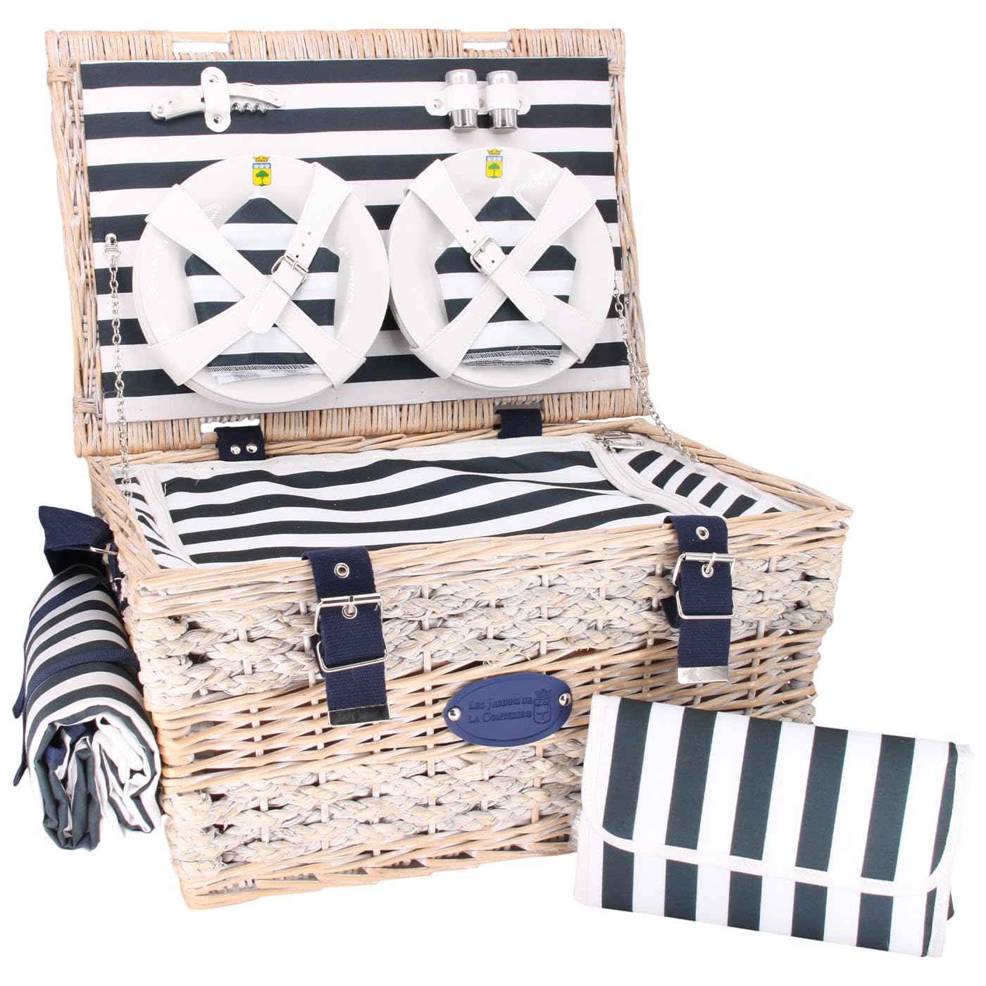 Les Jardins de la Comtesse - Cestino da picnic "Marine" per 6 persone, completo con scompartimento isotermico - Dimensioni:50x35x26cm