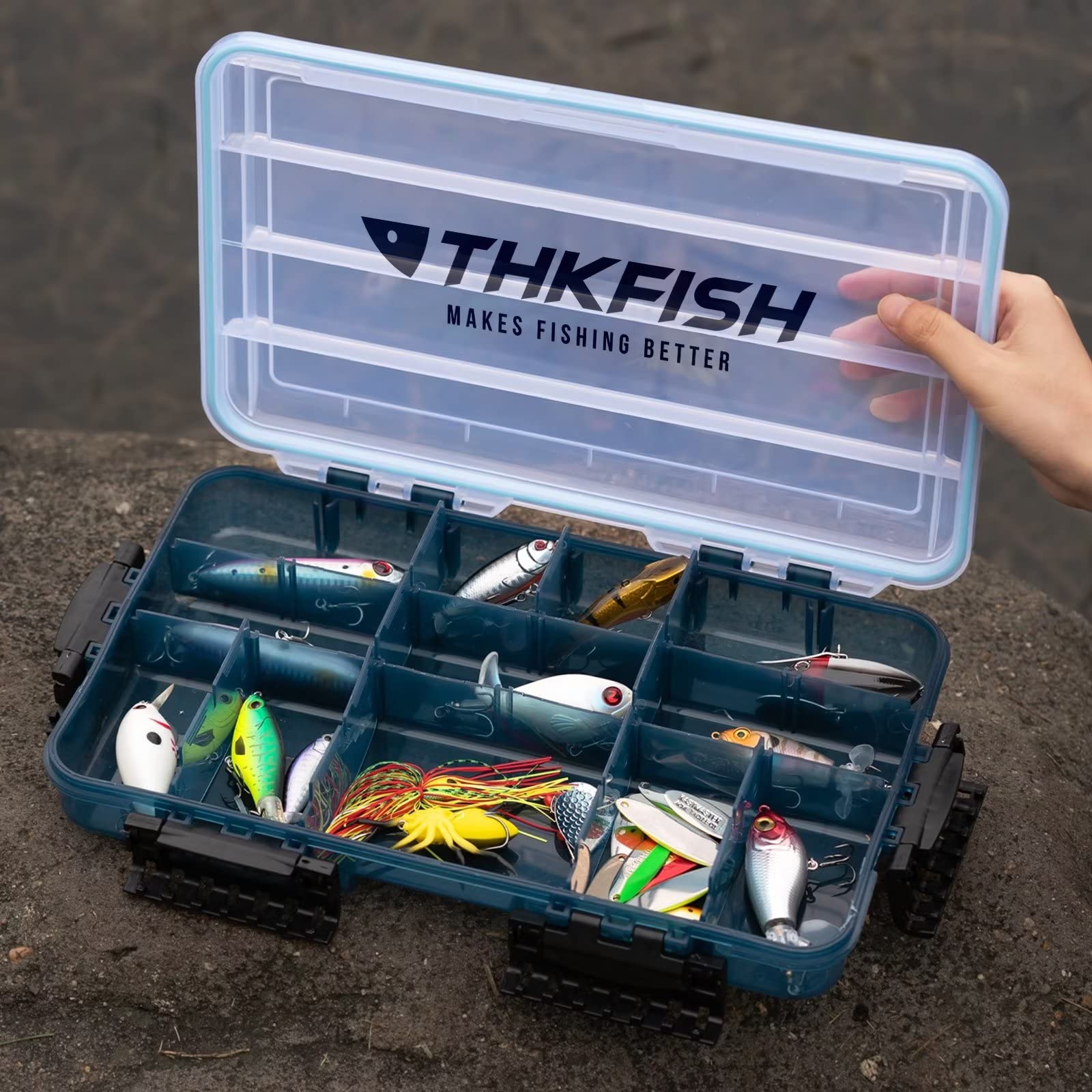 THKFISH Fishing Tackle Box 3700S Tackle Tray Floating Fishing Lure Box Storage Organizer Small Plastic Box with Adjustable Dividers,Sun-Proof 1PC : Sports & Outdoors