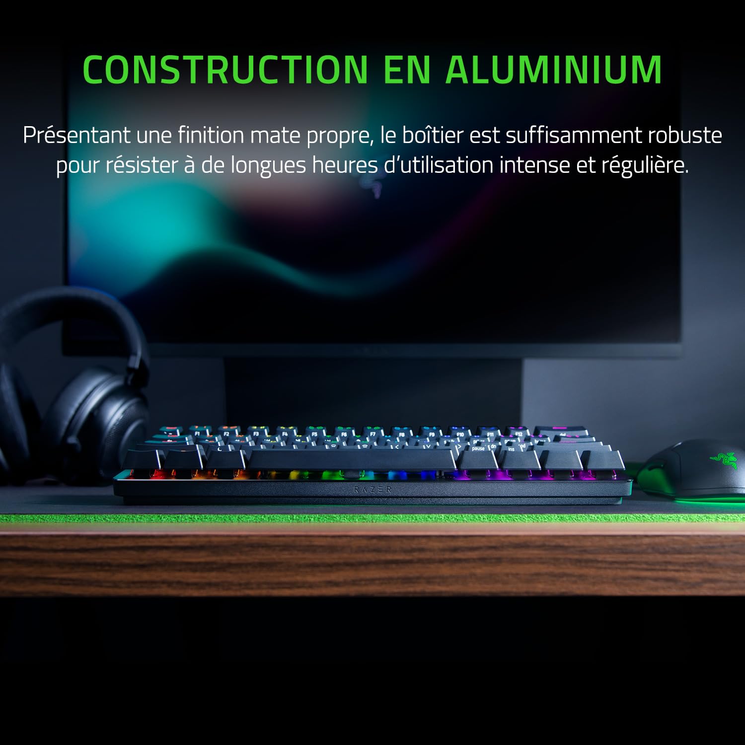 Razer Huntsman Mini (Switches Violets) - Clavier Gamer Compact à 60% (Switches Opto-Mécaniques Clicky, Touches en PBT, Câble USB-C Détachable) Clavier AZERTY | Noir