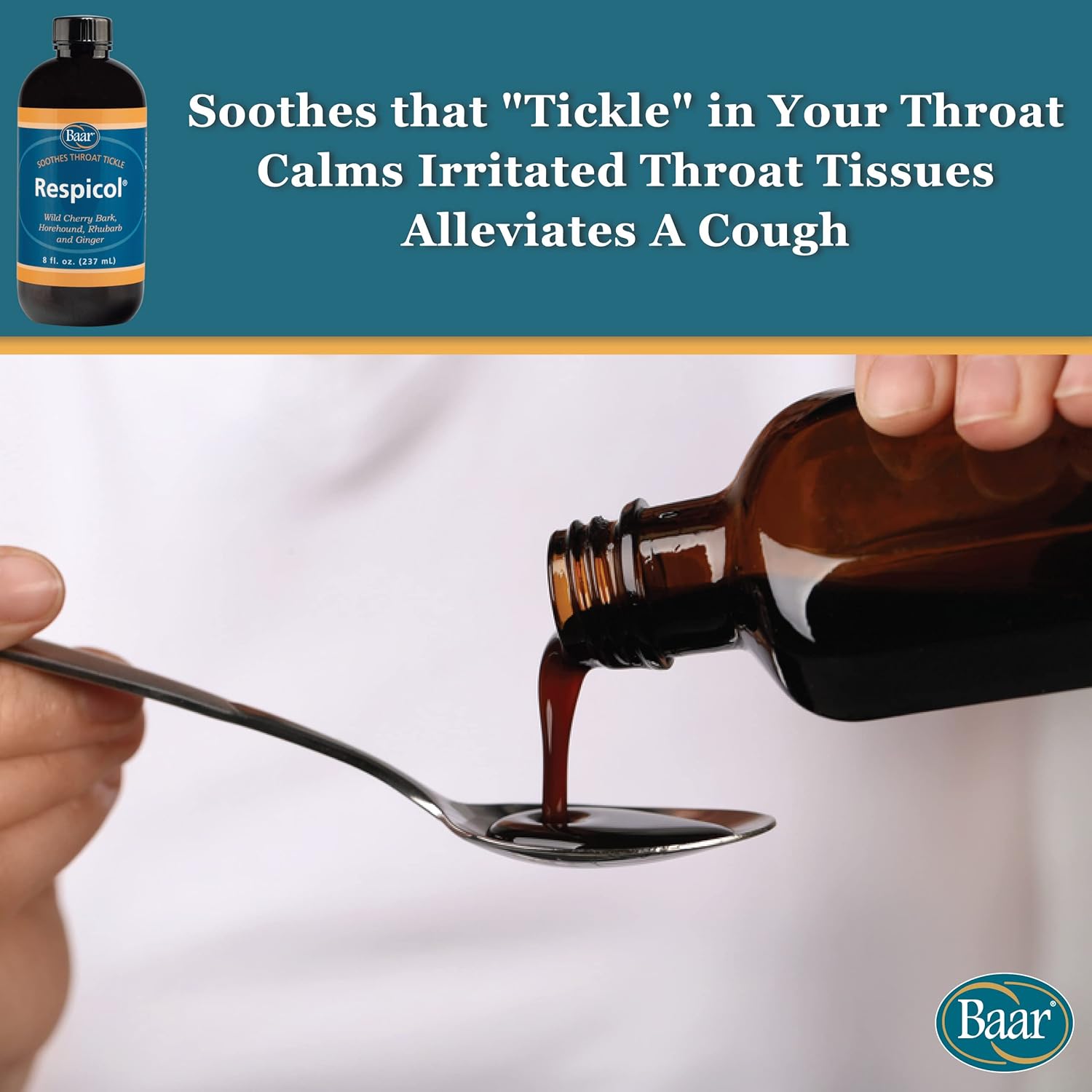Baar Respicol Herbal Syrup, 8 Ounces. Soothes Sore Throat, Calms Coughing, Eases Respiratory Distress. A Must for Cold, Allergy and Flu Seasons. for Respiratory and Bronchial Wellness.