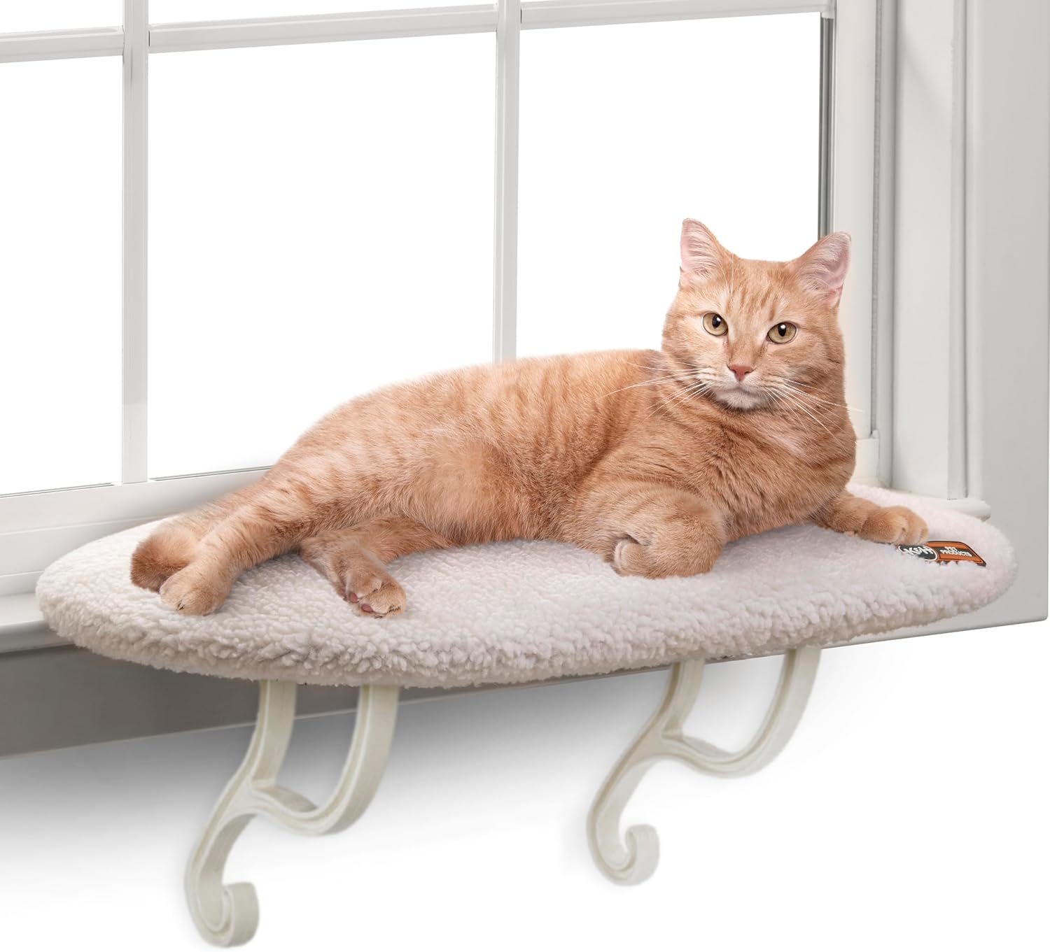 K&H Pet Products Kitty Sill Cat Window Perch for Large Cats, Orthopedic Window Hammock Bed Holds 40LBS, Washable Cover, Kitty Windowsill Bed Seat for Indoors - Cream Fleece, Unheated, 14 X 24in Fleece Unheated