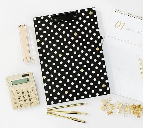 Miniatura 4 de Kate Spade New York Folio para portapapeles con clip de perfil bajo patrón profesional negro que incluye bloc de notas forradas bucle para bolígrafo