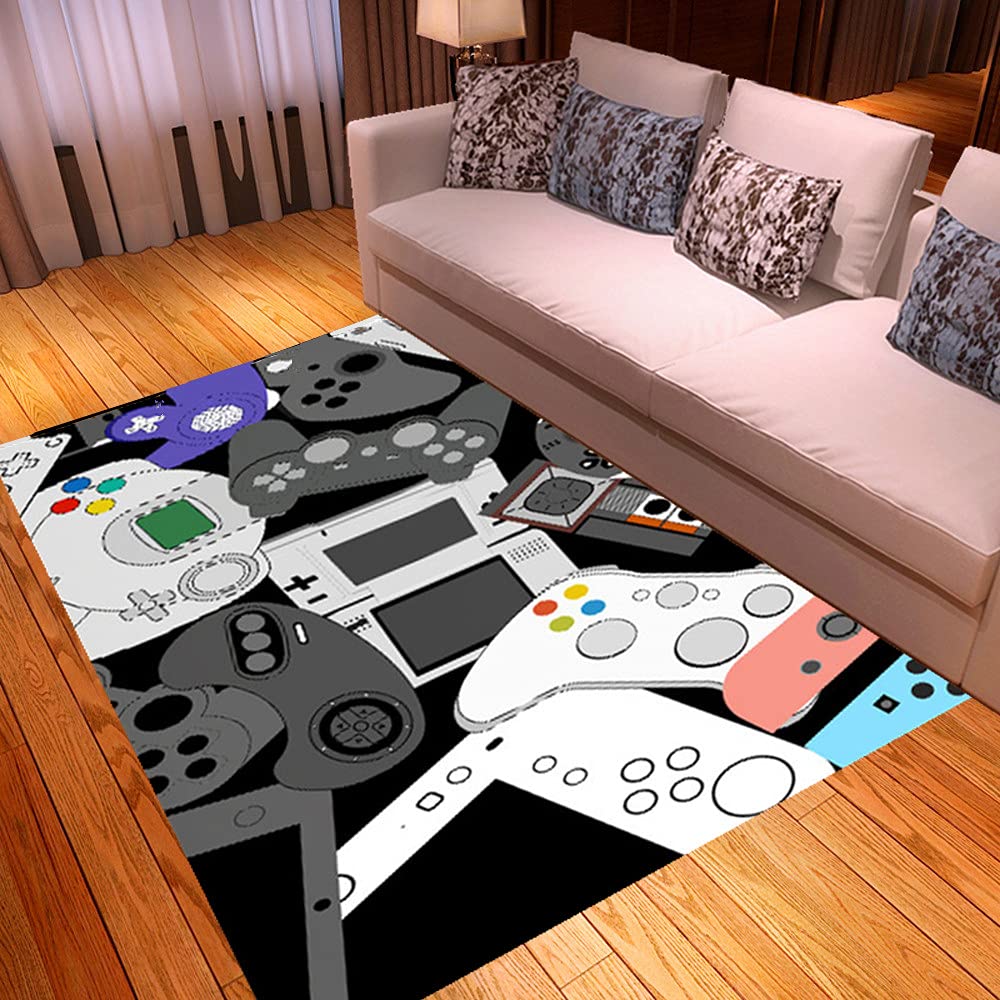 Peihuodan Boys Black Grey Rugs For Bedroom Gaming Gamer Hippie Graffiti Gamepad Pattern Area Rugs Living Room Bedroom Small Decorations Children's Large Rugs Carpets Teenage Kids Washable (,120X180 Cm)
