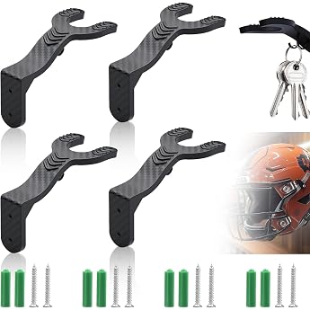 Pack of 4 Helmet Mount Wall Motorcycle Helmet Mount with Hooks Black Motorcycle Helmet Mount Wall Mounted Helmet Holder for Jackets Hats Backpacks and Scarves