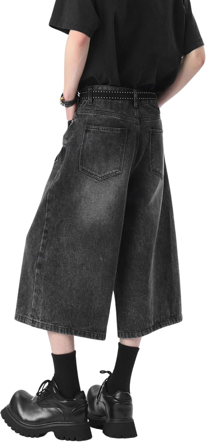 DOSLAVIDA Baggy Jorts Mens Denim Shorts Summer Jean Shorts Loose Casual Fashion Capri Jeans