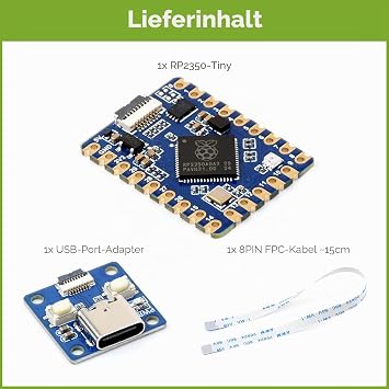 Waveshare RP2350 Tiny Micro Raspberry Pi Microcontroller Development Board Based on Raspberry Pi RP2350A Dual Core Dual Architecture Processor with Adapter Board and FFC Cable