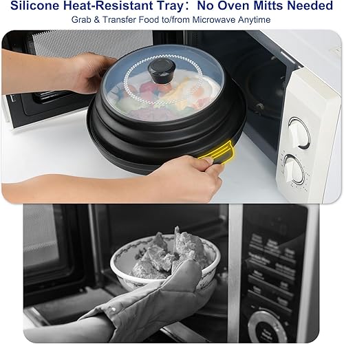 Miniatura 4 de Cubierta para salpicaduras de microondas de 10.7 pulgadas y salvamanteles para platos calientes, funciona como colador, platos de frutas, con mango