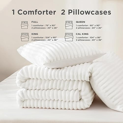 Miniatura 7 de Andency Juego de edredón mullido tamaño King, edredón blanco súper suave tamaño King, juego de ropa de cama de forro polar cálido para invierno,
