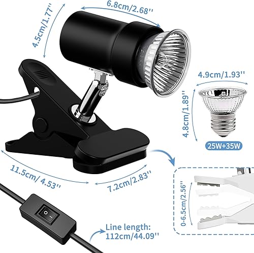 Miniatura 5 de Lámpara de calor para reptiles, lámpara giratoria UVAUVB con 2 bombillas de sol (25 W + 35 W), adecuada para dragón barbudo, reptiles, tortuga,