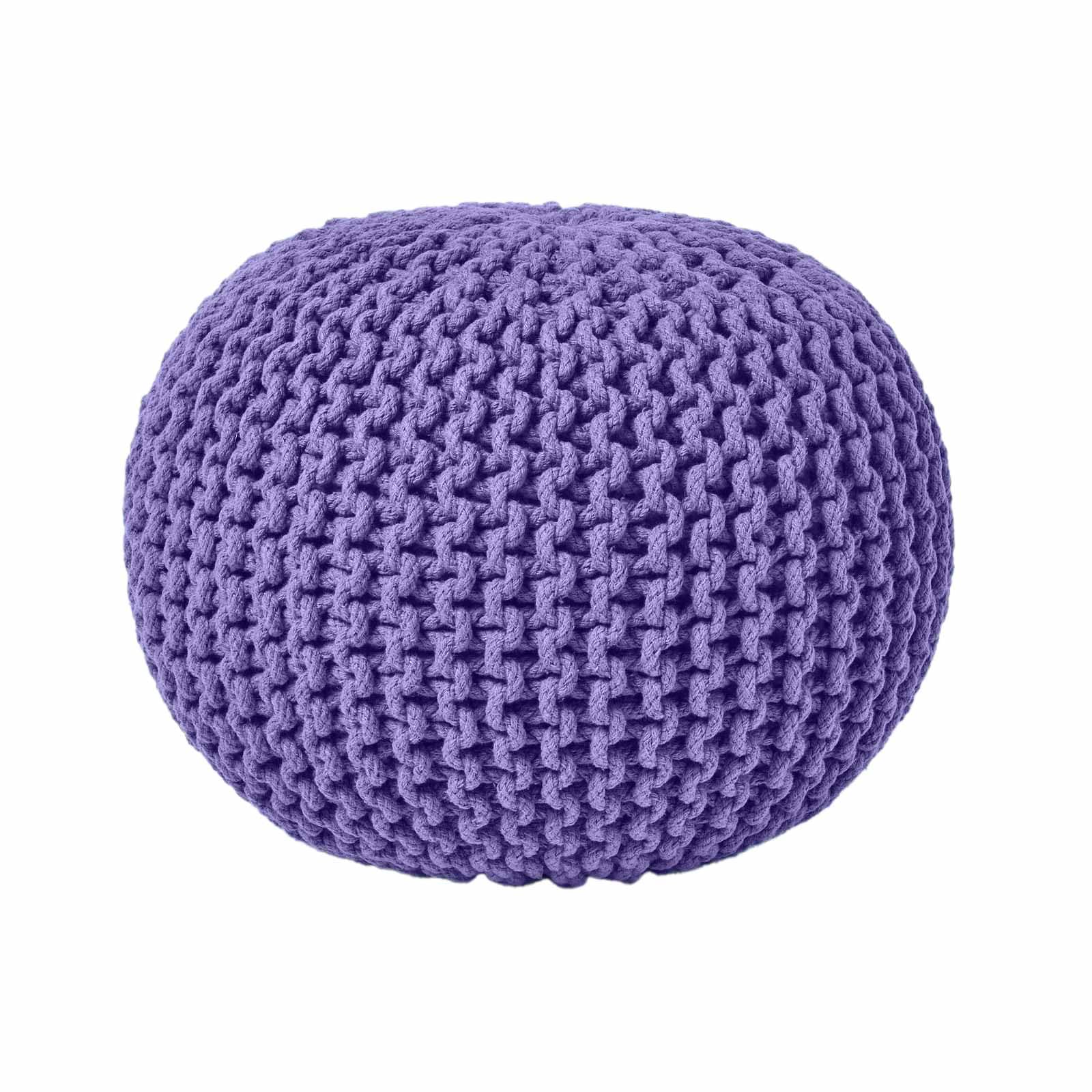 HOMESCAPES Purple Knitted Pouffe Footstool Bean Filled 100% Cotton for Living Room Children or the Elderly — image 1