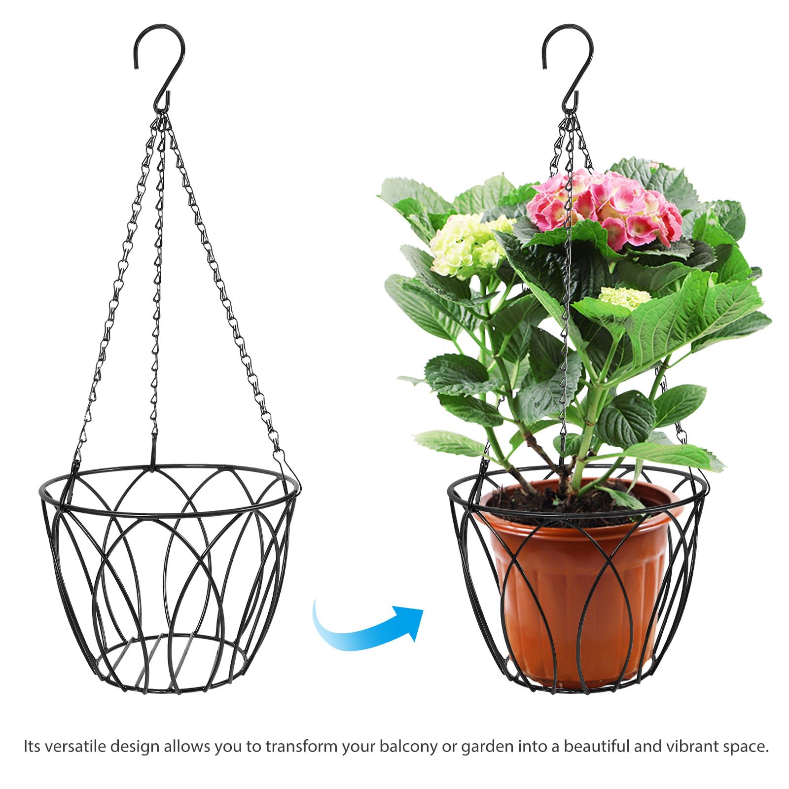 Supporto Portavasi da Appendere in Ferro per Balcone, Fioriera Sospesa Resistente alle Intemperie Ganci, Portavaso Sospeso per Piante da Esterno e Giardino