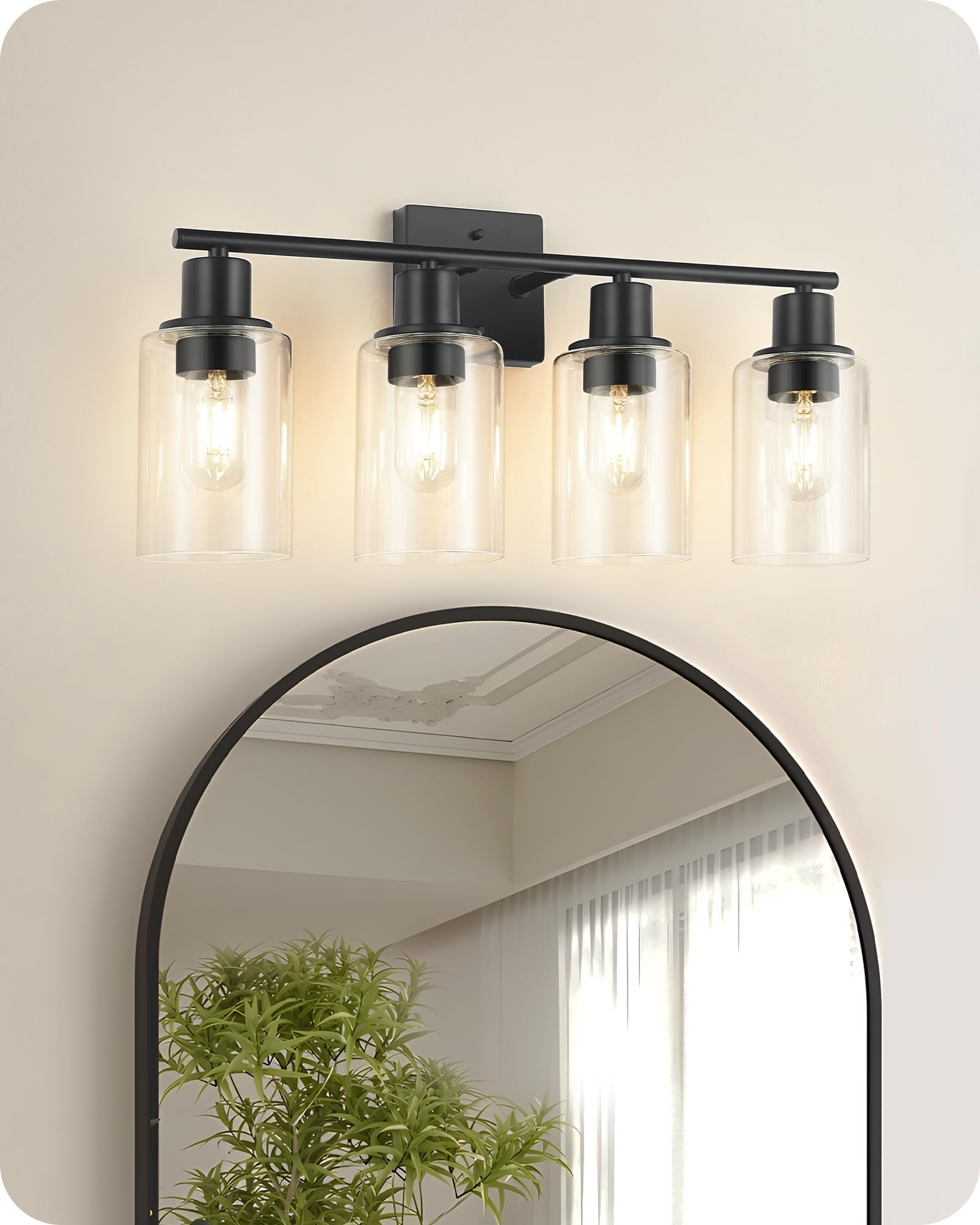 GOEBLESON 4-Light Black Bathroom Light Fixture, Vanity Light Over Mirror with Clear Glass Shade, Modern Sconce Wall Lighting with Metal Base, for Mirror Bedroom Powder Room Hallway, Black B04BD05