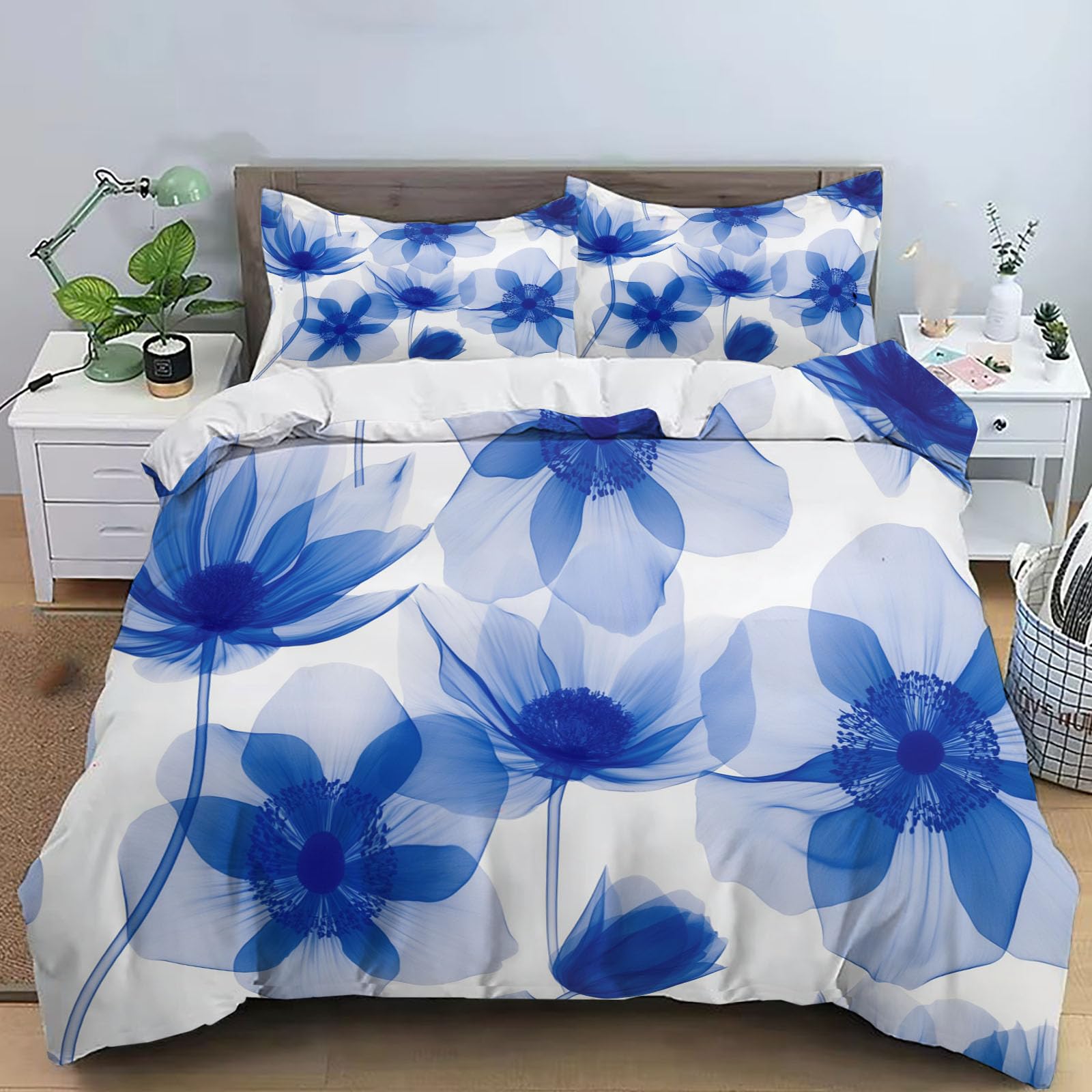 Housse de couette réversible Fleurs de Rêve bleu océan pour enfant