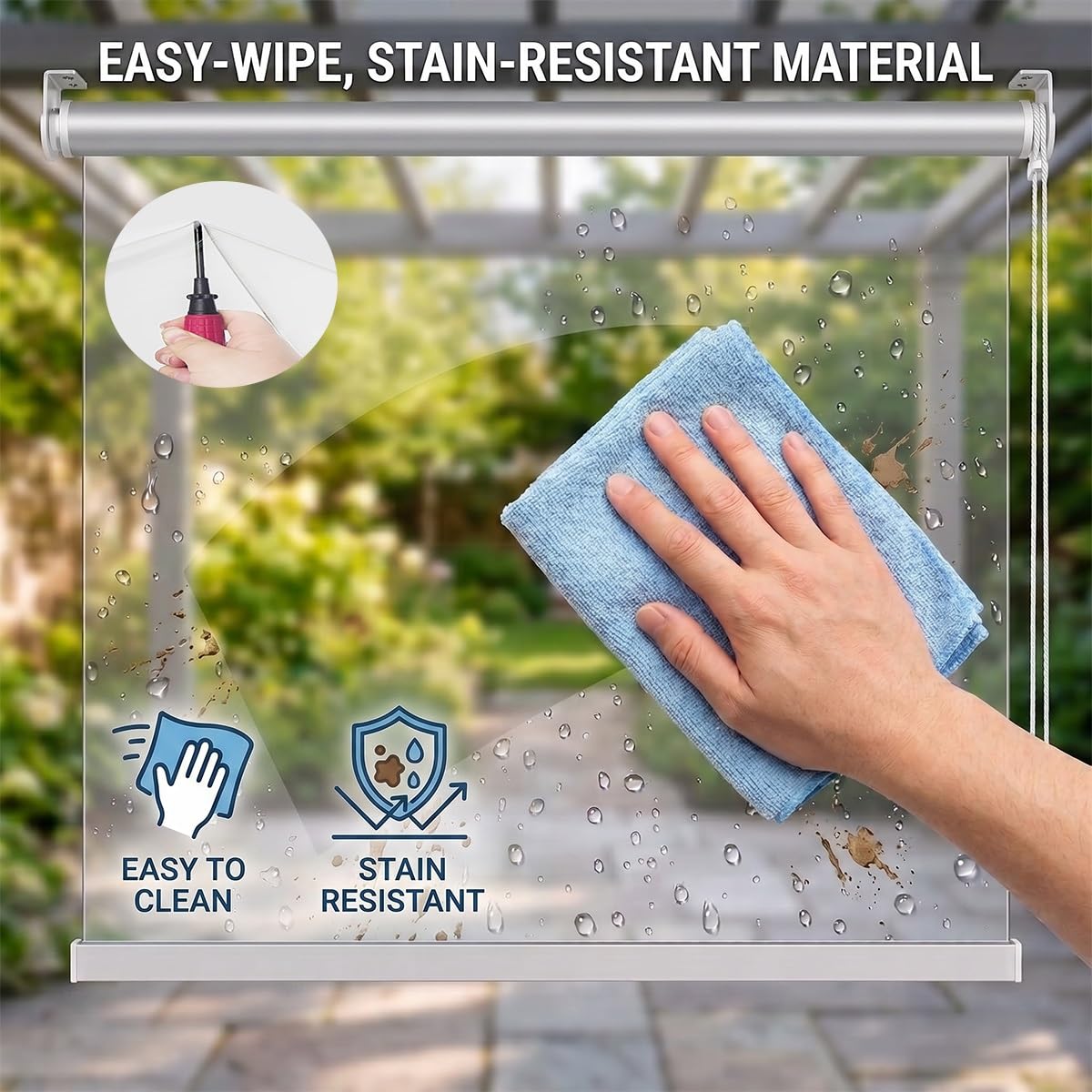 Store Enrouleur Transparent et Imperméable, Volets Roulants Exterieur PVC | Stores à Enroulement, Rideau de Séparation Clairs en plastique pour pergola Fenêtres, Anti-poussière(140x120cm)