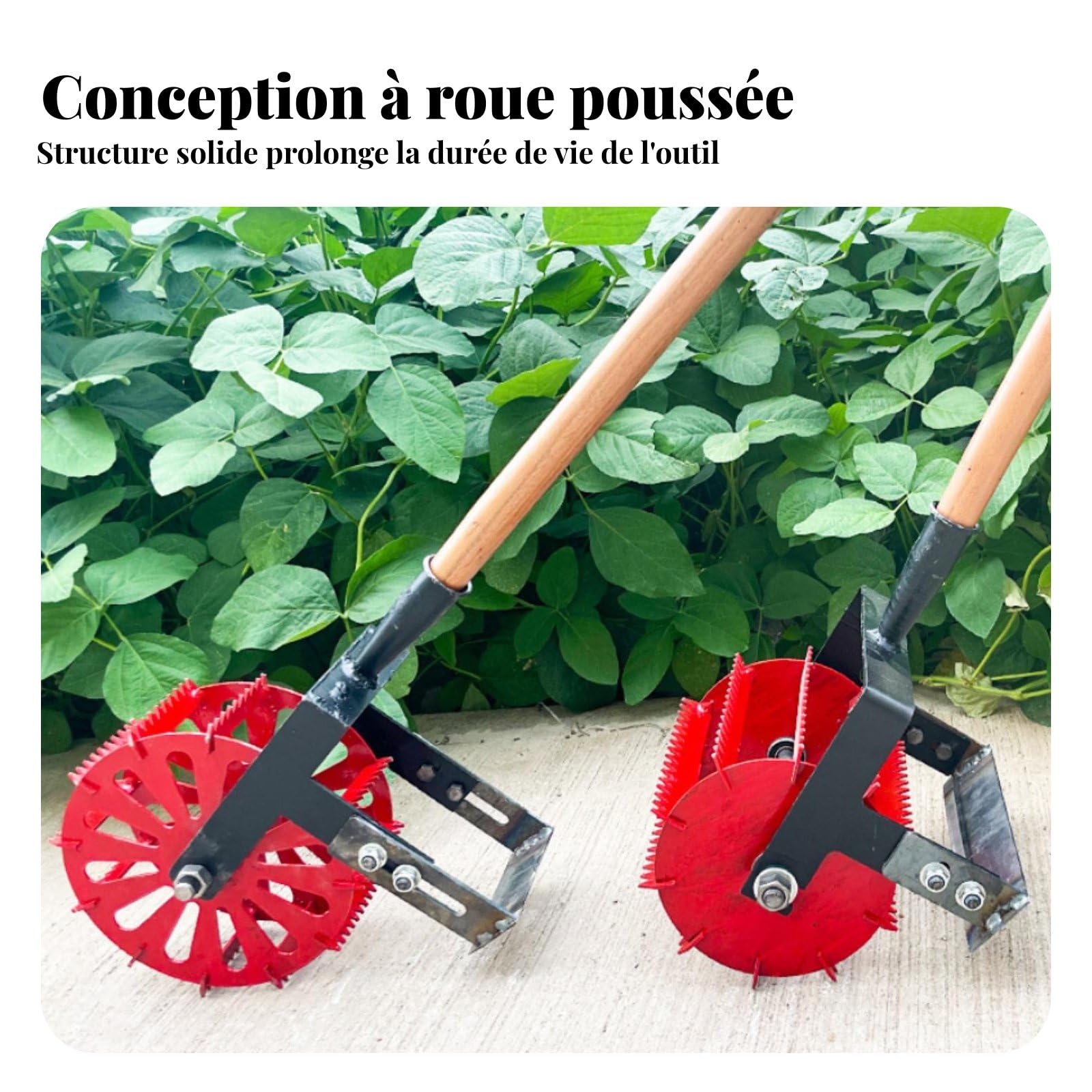 Sarcleuse Roulante à Pousser avec Roues Étoilées et Profonur Réglable en Acier Trempé pour Désherbage Rapi et Aération dans Jardin et Pelouse, Petit