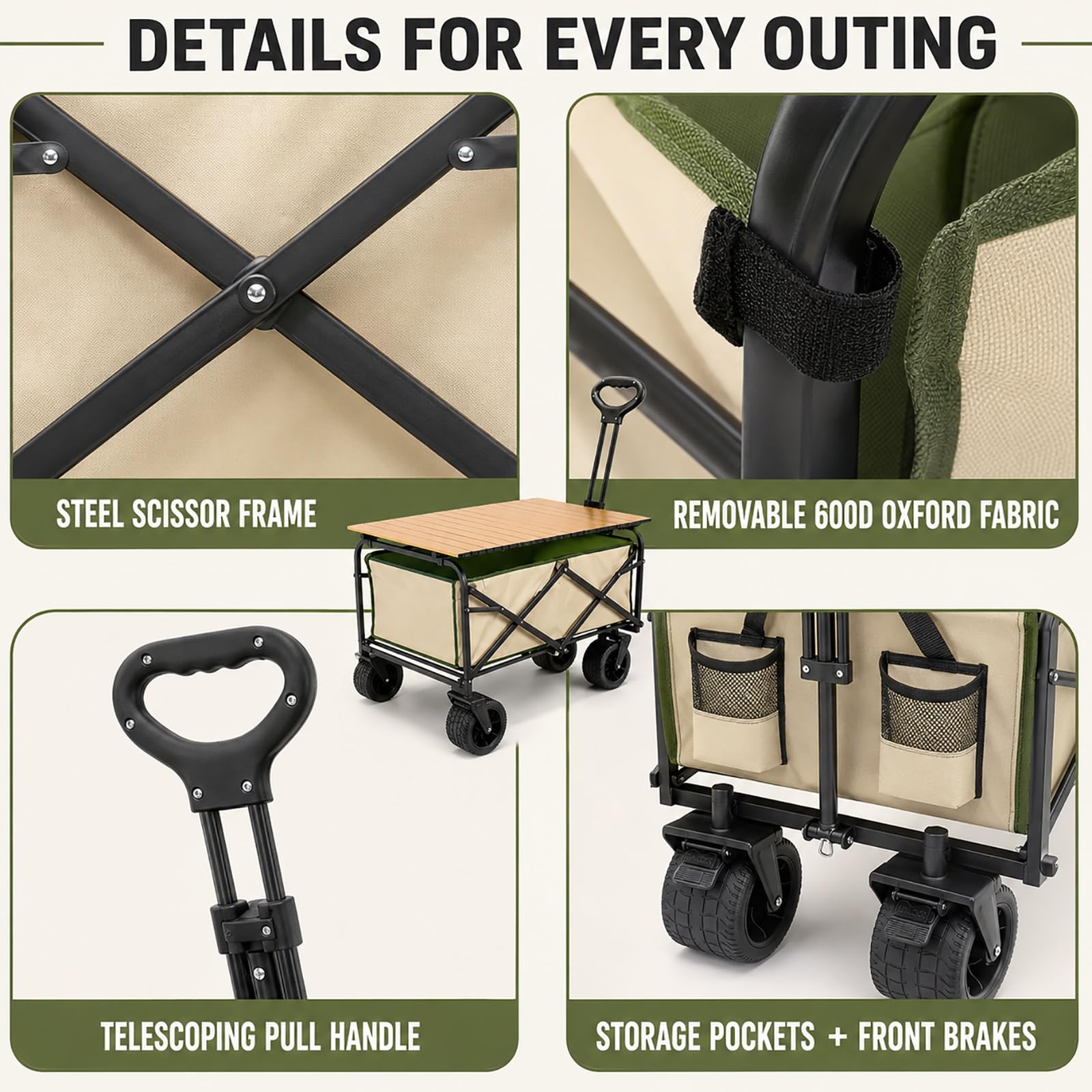 Carrello Pieghevole da Esterno con Tavolo Arrotolabile