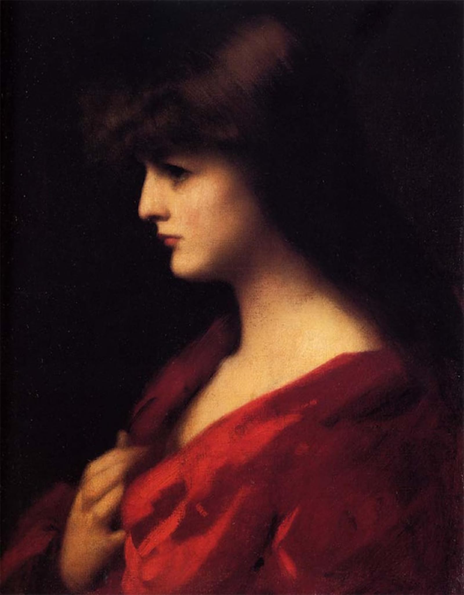 Artxlxxbn No Frame Famous Painting Canvas Artwork Graffiti Print Study Of A Woman In Red By Jean-Jacques Henner Portrait Canvas Image For Home Decor 60X90cm