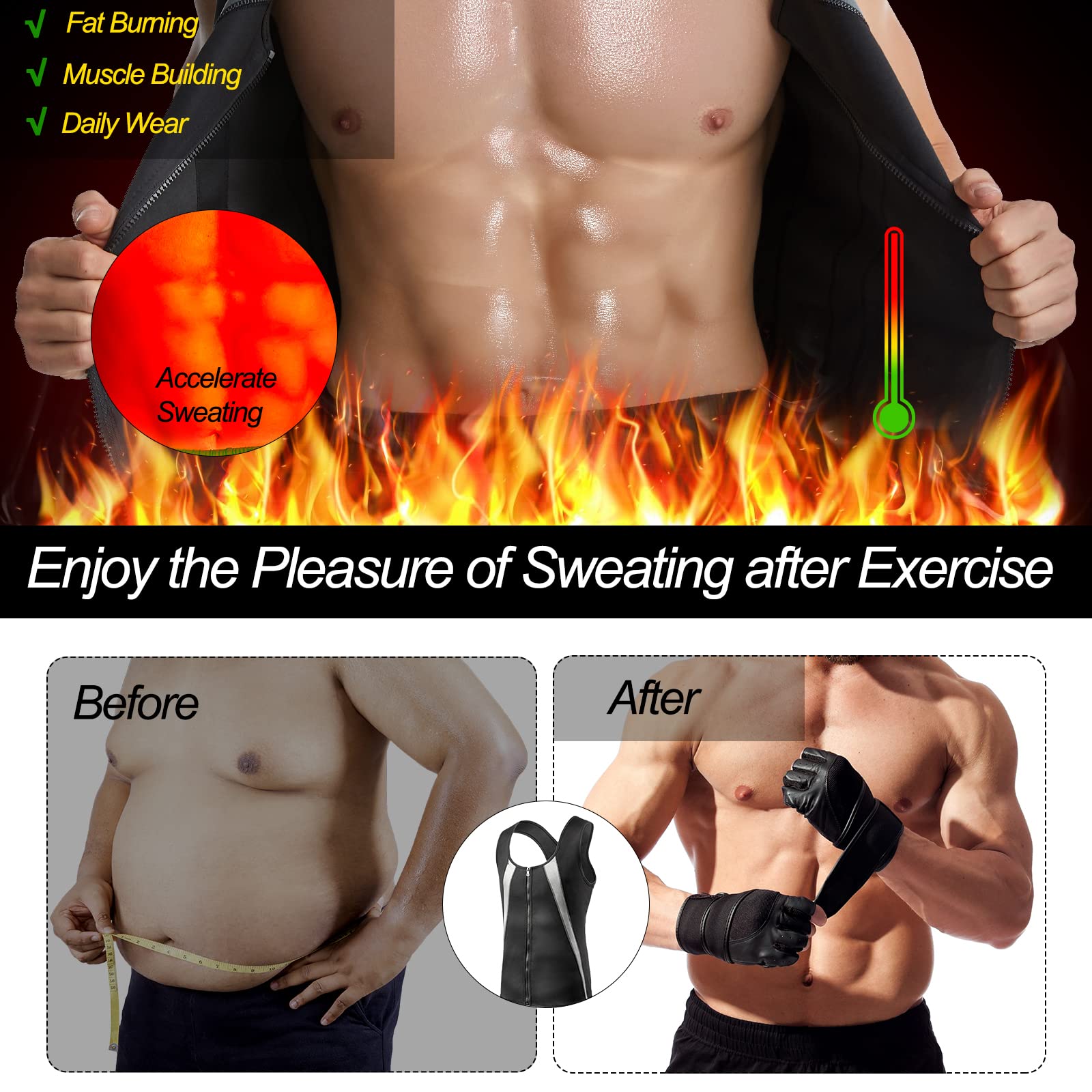 FEimaX Gilet Dimagrante Uomo Neoprene Sauna Body Shaper Fitness Snellente