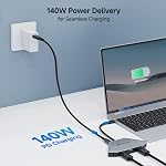Cable Matters 4K Quad Display USB C MST Adapter with PD 140W Charging, USB C Hub with 2X DisplayPort 2.1 and 2X HDMI 2.1, USB4, Thunderbolt 4/5 Compatible