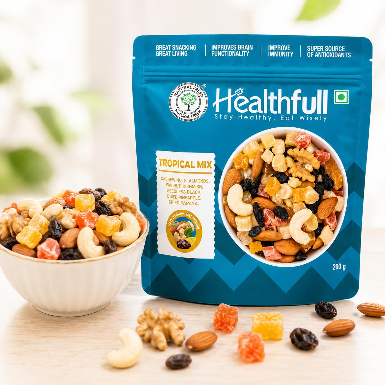 Healthfull Premium Tropical Mix - Exotic Fruits Mix with Cashews, Almonds, Walnuts, Raisins, Dried Pineapple, and Dried Papaya (200 g)-image-8