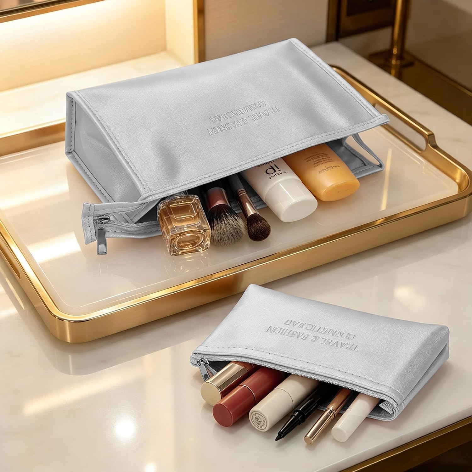 HUA ANGEL PU Cosmetic Bag, Waterproof Travel Makeup Bag, Portable Zipper Makeup Pouch for Toiletries, Lipsticks, and Brushes image 3