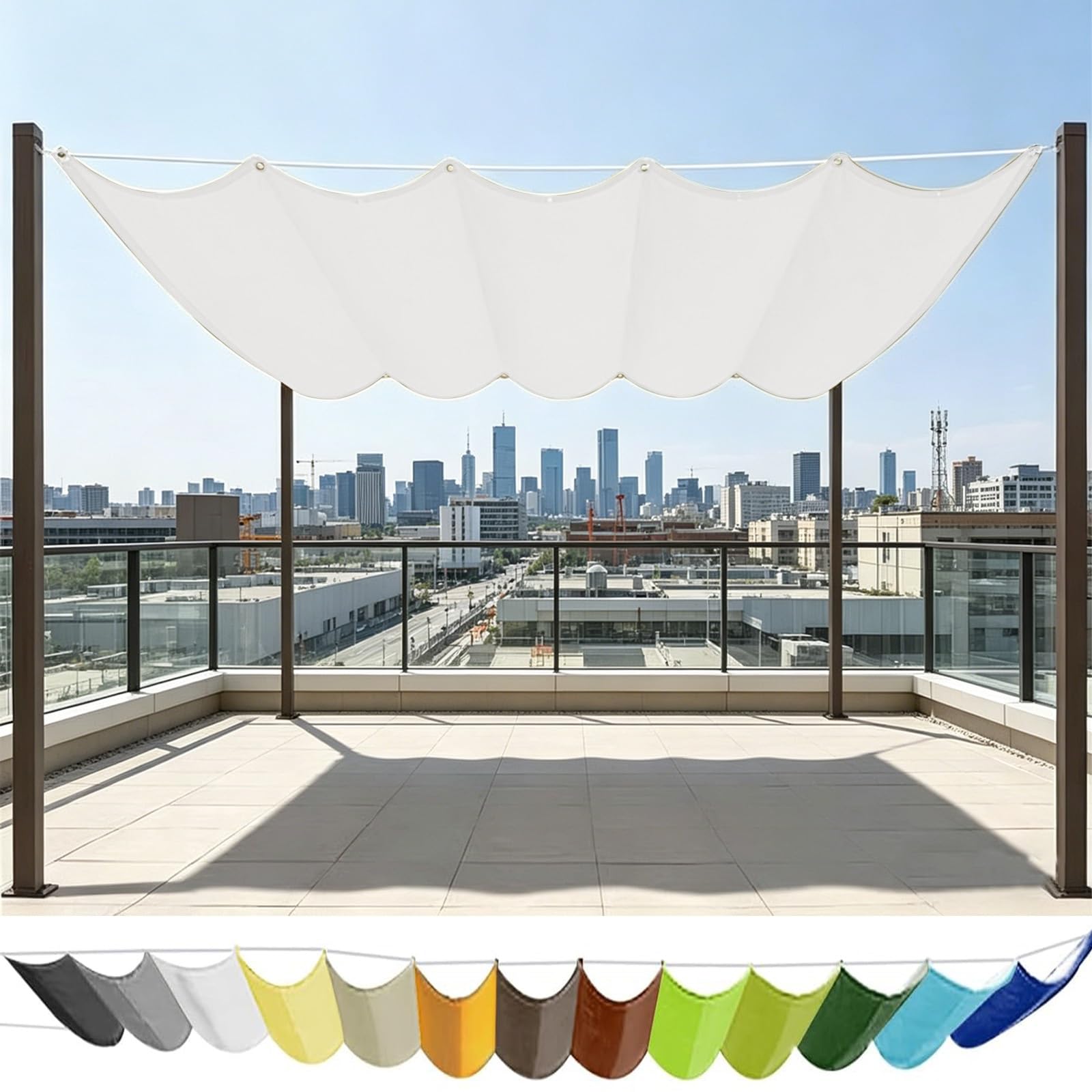 Voile d'ombrage rétractable vague 140x450 cm blanc en polyester PES 180g m²