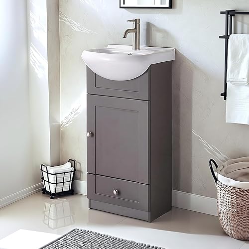 18 Inch Small Bathroom Vanity with Sink, Modern Bath Vanities Combo with White Countertop,Narrow Cabinet for Tiny Spaces 1 Door 1 Drawer